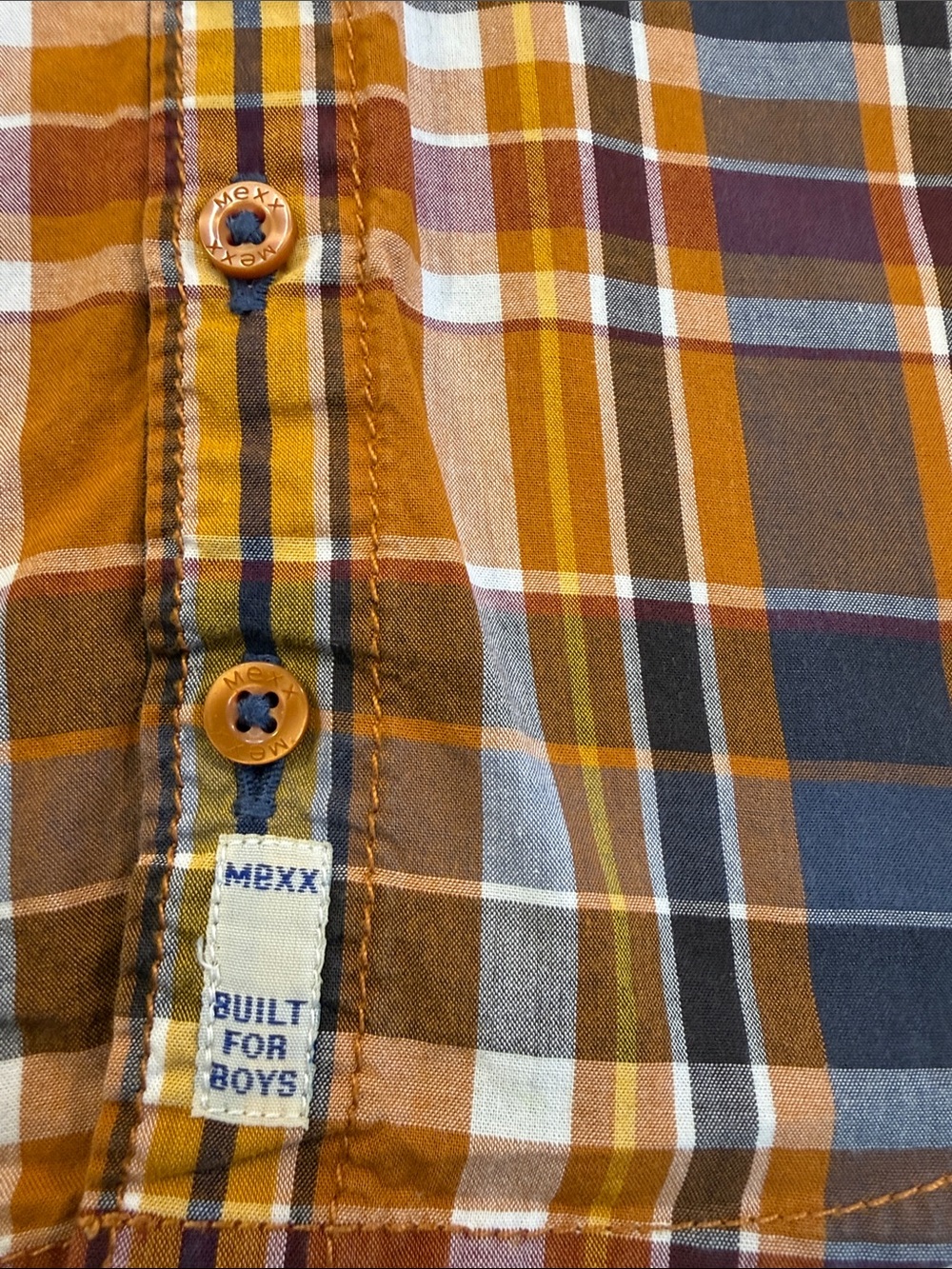 Mexx Boys Plaid Button-Down Shirt in Mustard, Brown & Navy - Picture 4 of 6